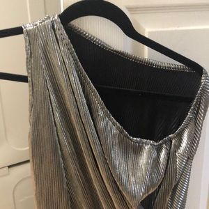 Metallic off the shoulder cocktail dress